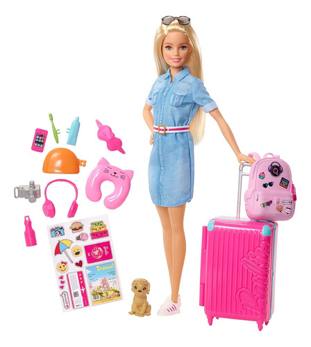 Muñeca Barbie Blonde Travel Set