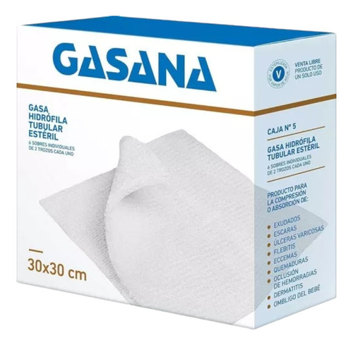 Gasana Gasa Hidrófila Tubular 30 X 30cm 6 Sobres X 2 Trozos