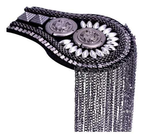 1 Par De Charreteras, Cadena Con Borlas, Negro Plata