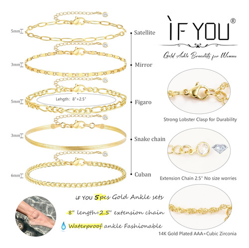 Pulseras De Tobillo If You Gold Para Mujer, Chapadas En Oro