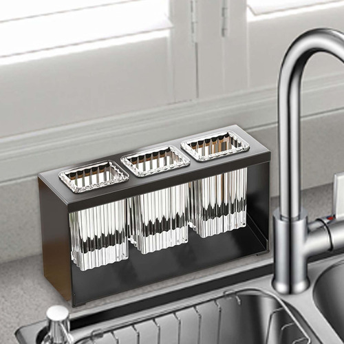 Soporte Para Utensilios Con Compartimento, Escurridor Negro