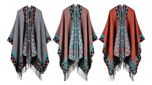 Capa Tipo Poncho Largo, Sobredimensionada, Cálida, Con Chal