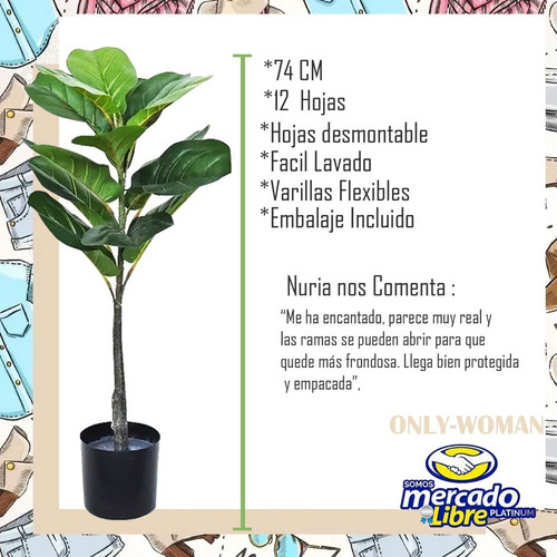 Imagen 9 de 10 de Ficus Artificial Planta Alta Interiores Con Maceta 74 Cm