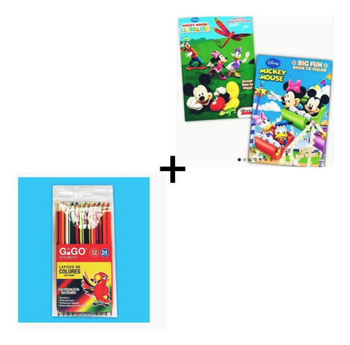 Kit Cartillas Libros Para Colorear X2 + 12colores Doble Punt