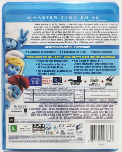 Blu-ray 3d + Blu-ray + Dvd Os Smurfs 2 Original Novo Lacrado