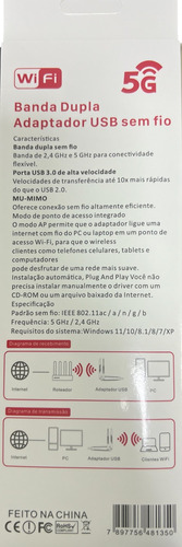 Adaptador Wi-fi Usb Dual Band Com 4 Antenas Kat8190