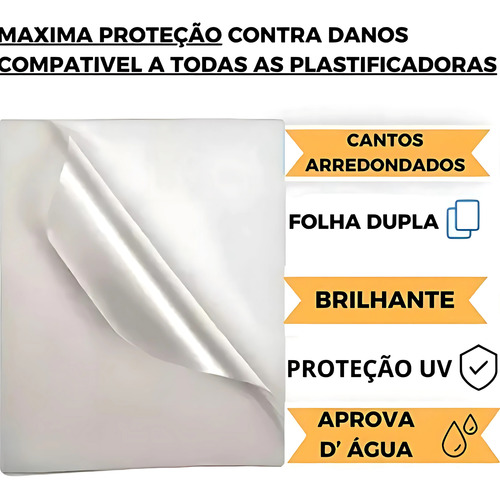 Pacote Com 100 Folhas Para Plastificação Quente A4 125 Mic