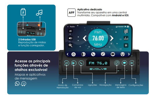 Som Automotivo Evolve Connect Bt Usb + Pendrive 8gb
