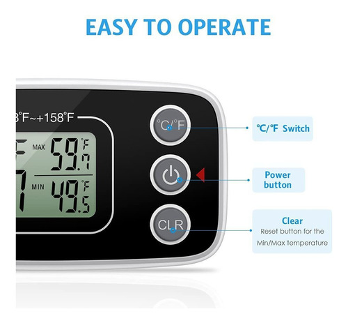 Termómetro De Heladera Digital Con Pantalla Lcd Fácil De