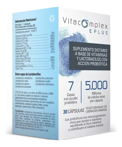 Probiotico 7 Cepas + Vitaminas X30u Vegan Vitacomplex C Plus