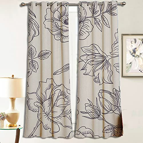 Cortinas Opacas Vintage Flores Peonía 2 Paneles 132 X 213 Cm