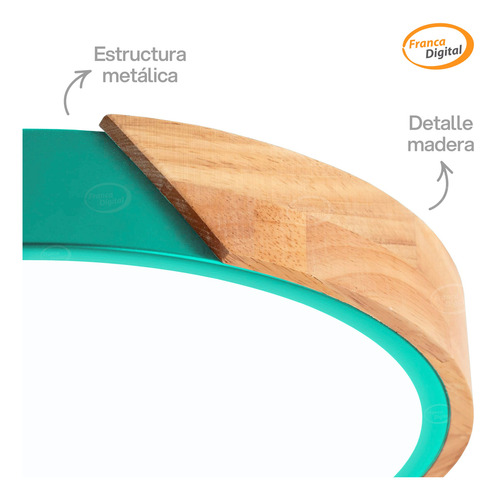 Luminaria De Techo Led 24w Metal Y Madera 40cm Redonda