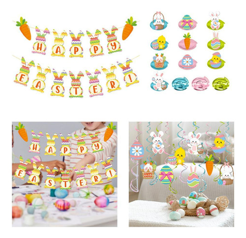 Xj Pancarta De Feliz Pascua, Decoraciones Colgantes En