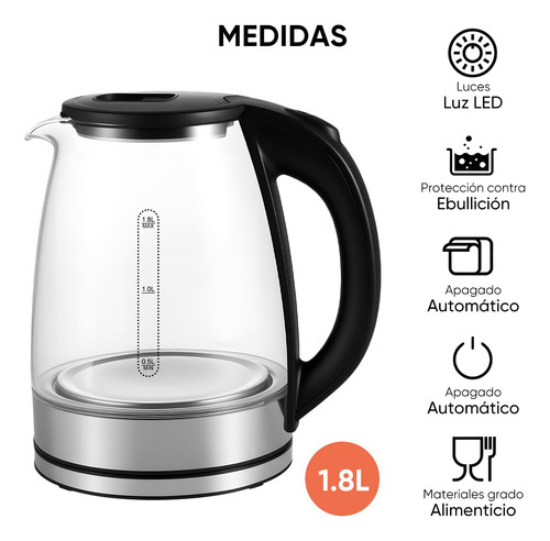 Hervidor De Acero Inoxidable Transparente De 1,8 L Con Luz Transparente