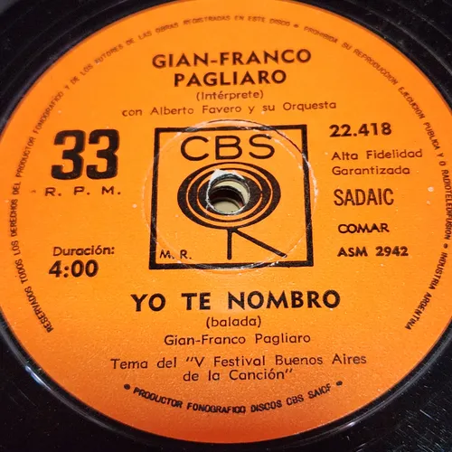 Simple Gian Franco Pagliaro Alberto Favero Orq Cbs C6 (Usado)