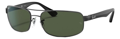 Óculos de sol polarizados Ray-Ban RB3445 Large armação de metal cor polished black, lente green de cristal clássica, haste black de metal