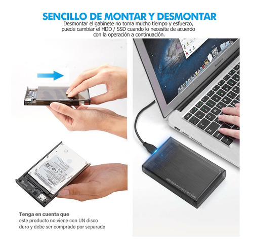Imagen 6 de 8 de Carcasa Disco Duro 2.5 Pulgadas, Usb 3.0 Hdd Ssd Sata I/ii/i