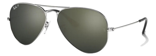Óculos de sol Ray-Ban Aviator Classic Standard armação de metal cor polished grey, lente green de cristal clássica, haste polished grey de metal - RB3025