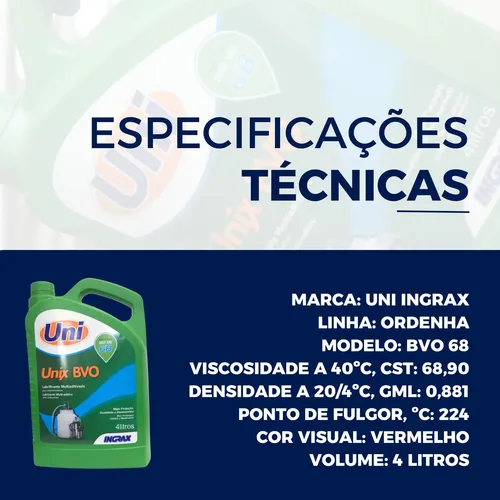 Óleo Lubrificante Ordenhadeira 68 Unix Bvo 4 Litros | Frete grátis