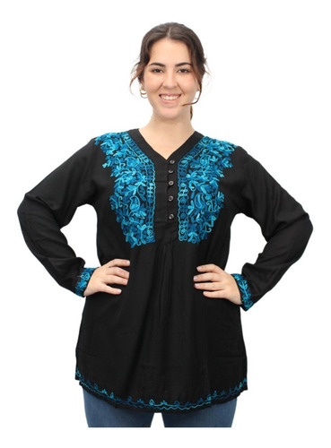Imagen 1 de 8 de Blusa Hindu Janta Bordada Kashmir Abotonada Amplia Importada