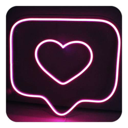 Placa Letreiro Luminoso Led Neon Coração Texto Mensagem35x35