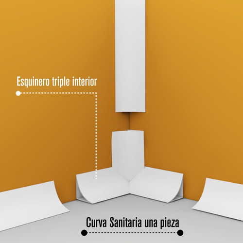 Esquinero Triple Tipo T Zoclo Curva Sanitaria Plástico Pvc