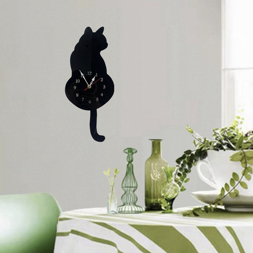 Reloj De Pared Con Péndulo Con Forma De Gato Blanco, Reloj C