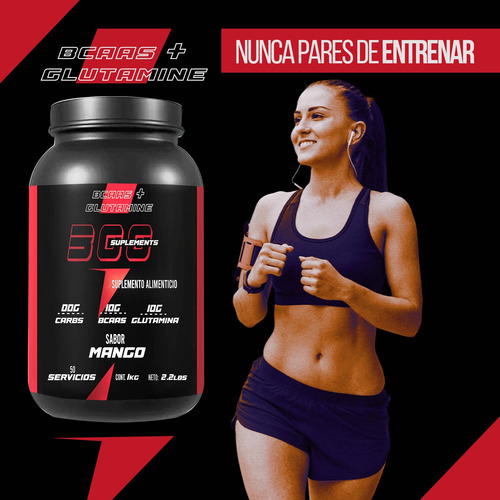 Aminoácidos Bcaas+glutamina 300suplements 1kg Varios Sabores Mango