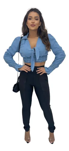 Cropped jeans store de amarrar