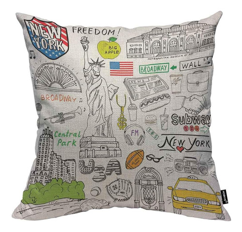 Hosnye New York City Doodles Throw Pillow Cushion Cover Stat