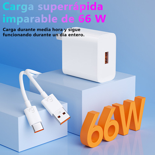 66 W Charger for Huawei Honor 200/ x9c/x8c/x8b/ x7b/ x7c/x6b Plus/ Magic7 Lite Super Cargador Rapid Charge with 6a Cable Type C of 1.5m White