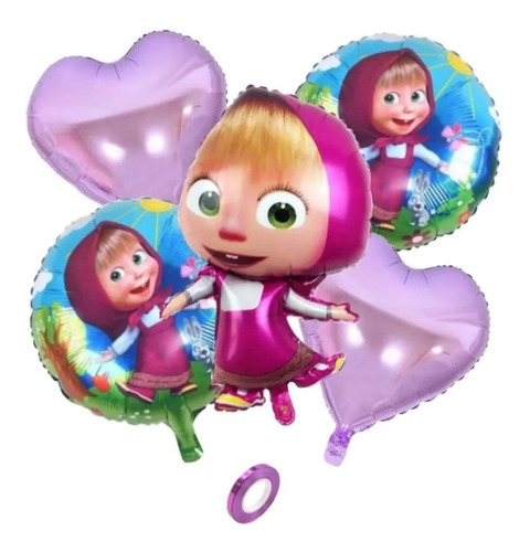 Globo Masha X 5 + Cinta Para Globos 