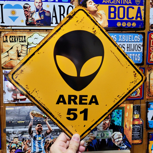 Carteles Chapa Vintage Rombo Alien Area 51 Apto Exterior