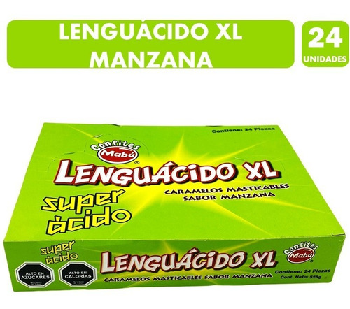 Dulces Lenguácidos Xl, Sabor Manzana, Mabú (caja Con 24 Un).