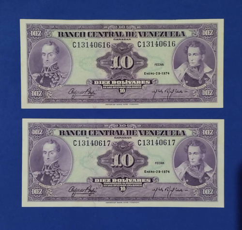 Set De Billetes De 10 Bs De 1974 C-8, Consecutivos.