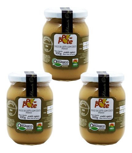 Doce De Leite Com Coco Orgânico 300g Do Pé Ao Pote Kit 3 Und