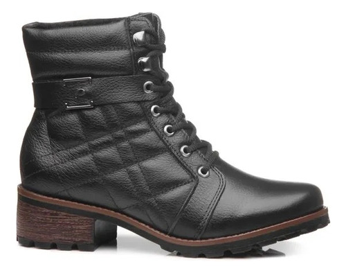 Bota Coturno Feminino Pegada Couro Tratorada Estilosa Macia