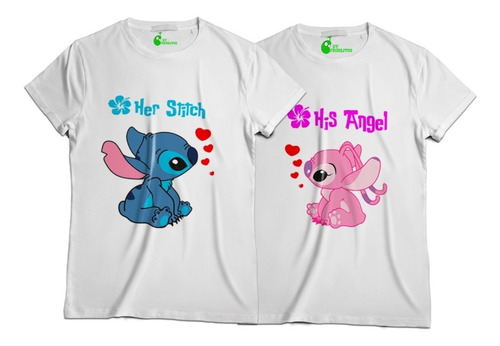 Playera Duo Pareja Stitch Y Angel Enamorados By Frijolitos