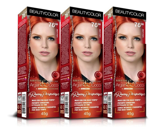 Kit Tintura Beautycolor  Ruivos perfeitos Kit Beauty Color 76.66 Ruivo Ariel Individual 03unidades tom ruivo ariel