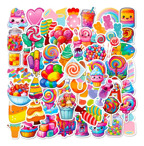 50 Calcomanías Sticker Impermeables De Dulces Y Postres