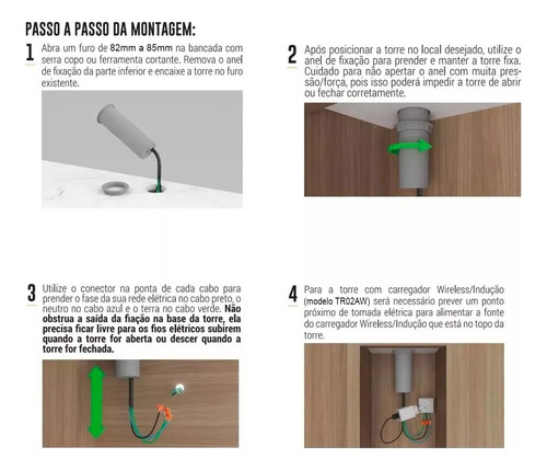 Torre Tomada Automática Indução 3 Tomadas (cabo 4mm) Tr03aw