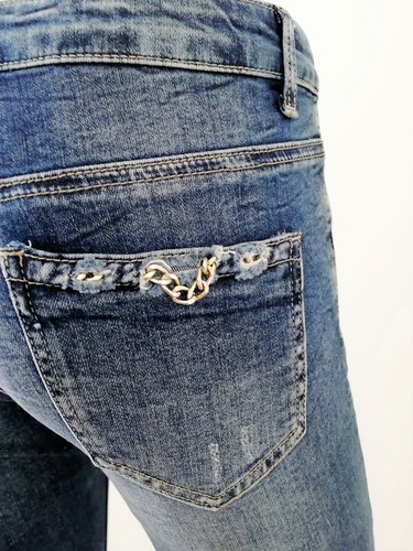 Imagen 7 de 7 de Jeans Italianos Alicrados Desfelcado Abajo Cadenas