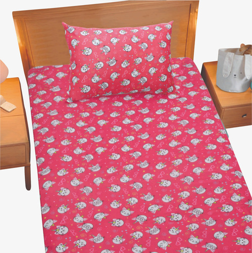 Jogo De Cama Gatinho Unicórnio Solteiro Com Elástico 2 Peças