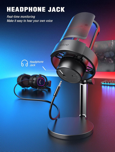 Microfone Fifine Ampligame A8 Rgb Cardióide Preto