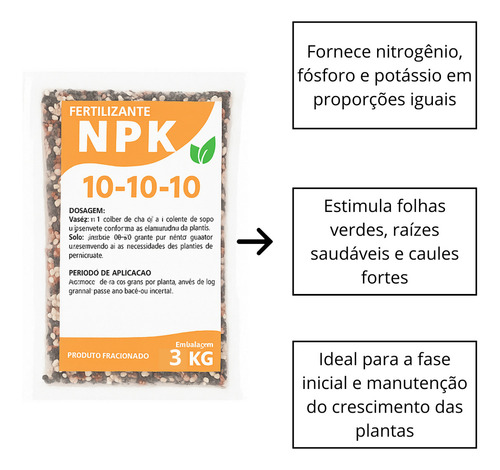 Kit Fertilizante Npk 10-10-10 + 04-14-08 + 20-05-20 3kg Cada 9kg Total - Nutrição Completa Para Plantas Ecogarden Jardinagem