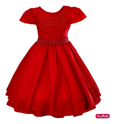 Vestido Infantil Vermelho Festa Princesa Realeza Formatura