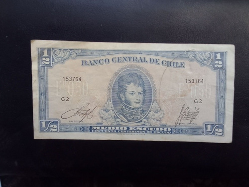 Billete Chile 1/2 Escudo Inostroza Barrios Firma Delgada G2 