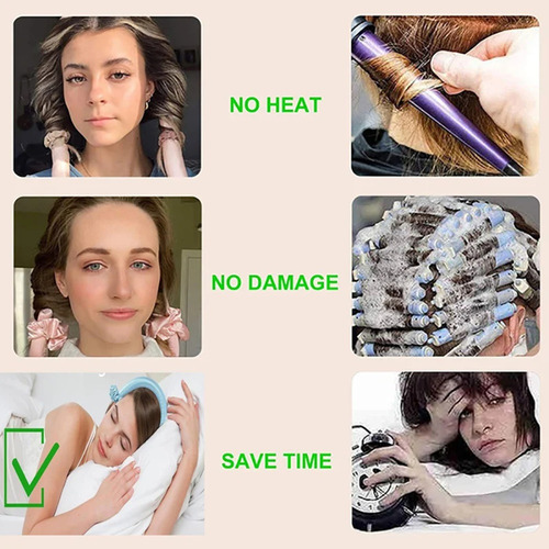 Rizador De Cabello Sin Calor + 2 Collets + Gancho Capilar