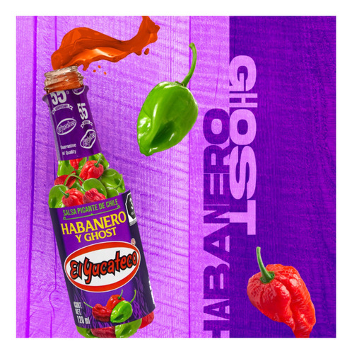 Salsa Picante De Chile Habanero Y Ghost El Yucateco 120 Ml.