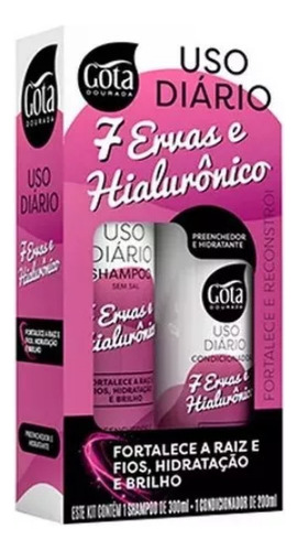 Kit Shampoo 7 Ervas E Hialuronico Gota Dourada 300 Ml